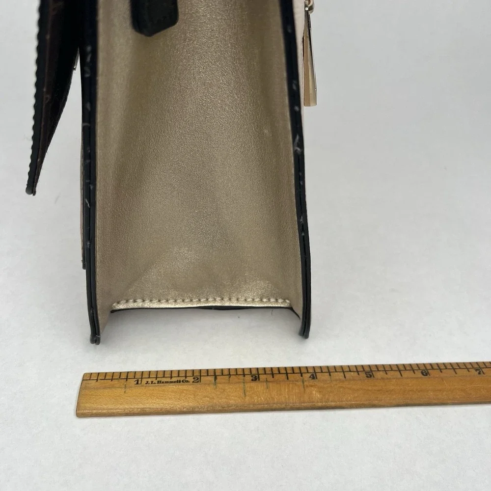 Aldo Handbag Black Brown Cream Purse Satchel Crossbody Gold Accents Trendy Scarf